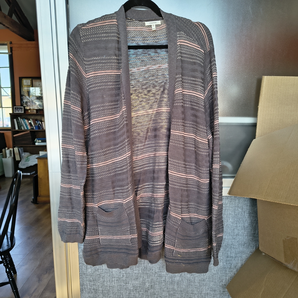 Maurices Charcoal and Pink Striped Cardigan